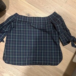 Green blue red plaid off shoulder top